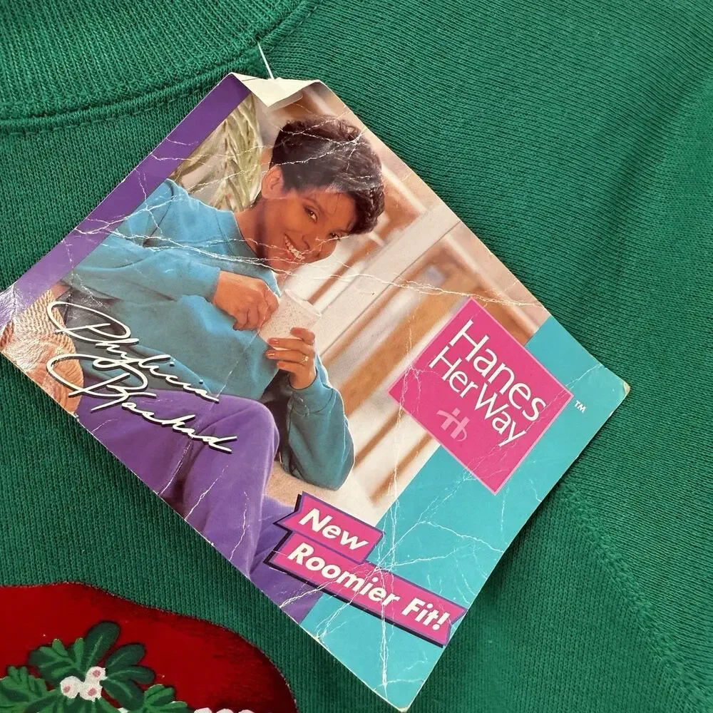NWT Vintage 80s Hanes Handmade Santa Holiday Grandma Sweatshirt Sz L USA Iron On